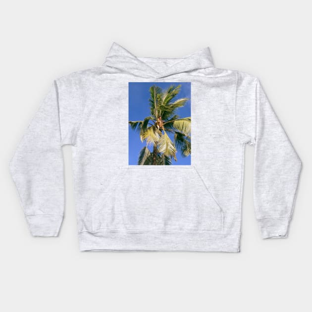 Coconut Liquor Man, collecting palm hearts. Philippines Kids Hoodie by JonDelorme